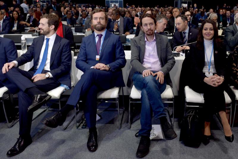 Pablo Casado (PP), Iván Espinosa de los Monteros (Vox), Pablo Iglesias (Unidas Podemos) e Inés Arrimadas (Ciudadanos)