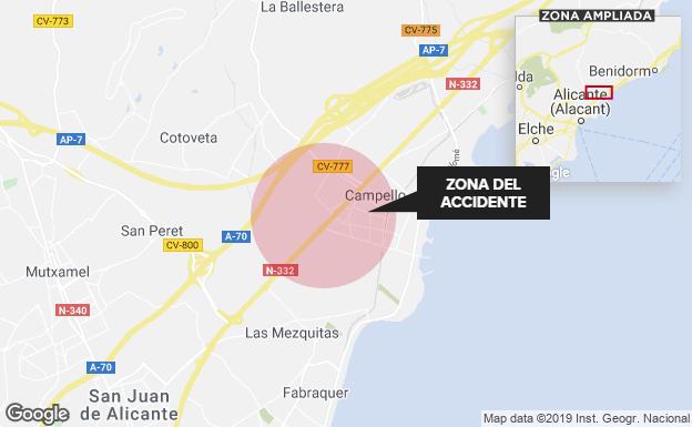 Muere un joven tras el choque frontal de dos coches en la N-332 Valencia-Alicante