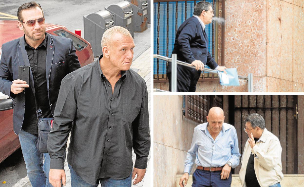 Cinco de los siete acusados del crimen: Los supuestos sicarios Franek y Rakowski (izq); el exalcalde del PP Juan Cano (arriba, dcha.) y el empresario Ros y el responsable del club Mesalina, Ariel Gatto.