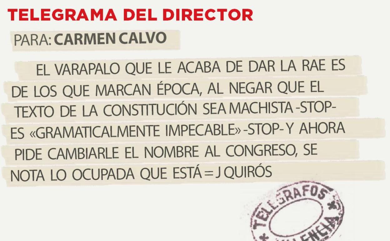 Telegrama para Carmen Calvo