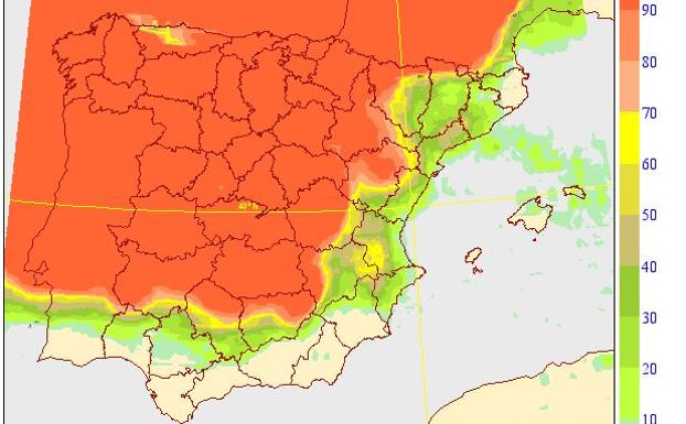 Probabilidad de lluvias en España. 