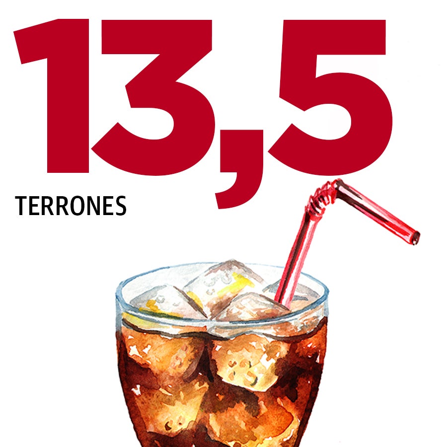 Un botellín de refresco de cola serían 13 terrones y medio.