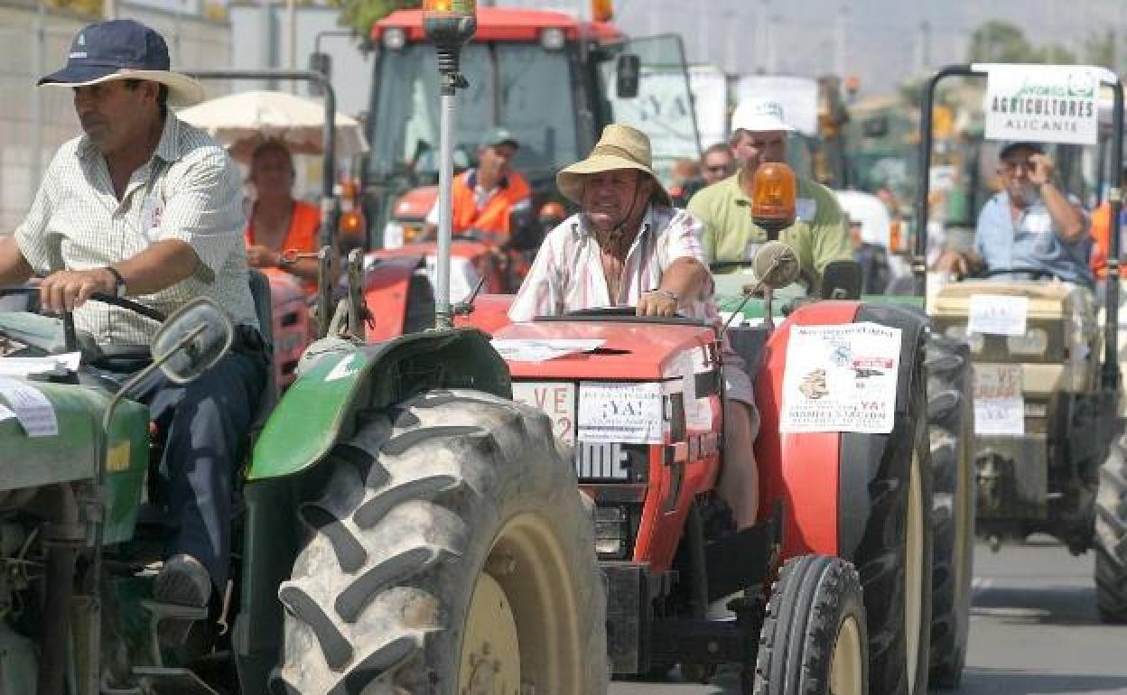 Tractorada organizada por agricultores en Elche.