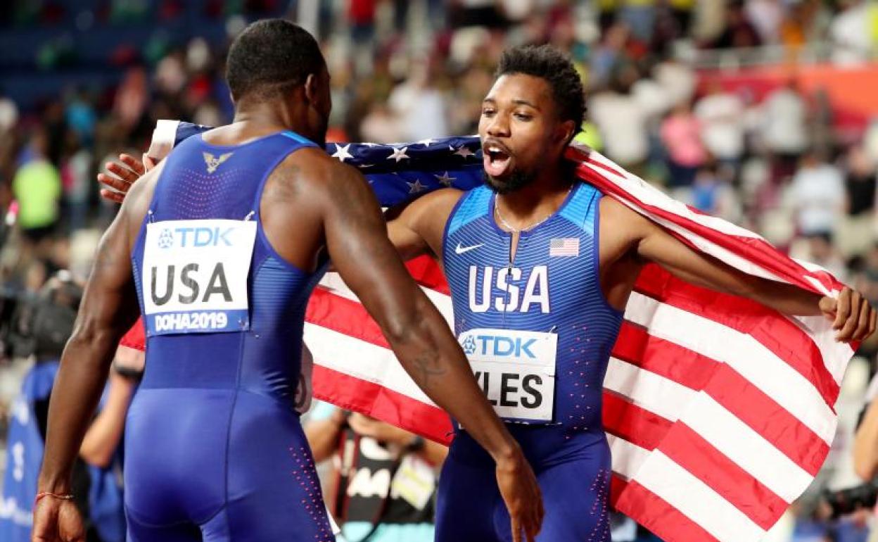 Christian Coleman y Noah Lyles, en el Mundial de Doha. 