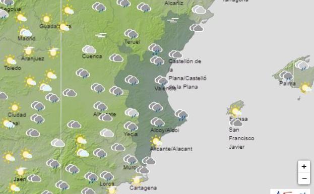 Mapa del tiempo en la Comunitat para el jueves.