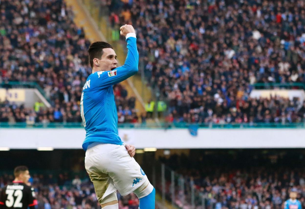 Callejón celebra un gol. afp