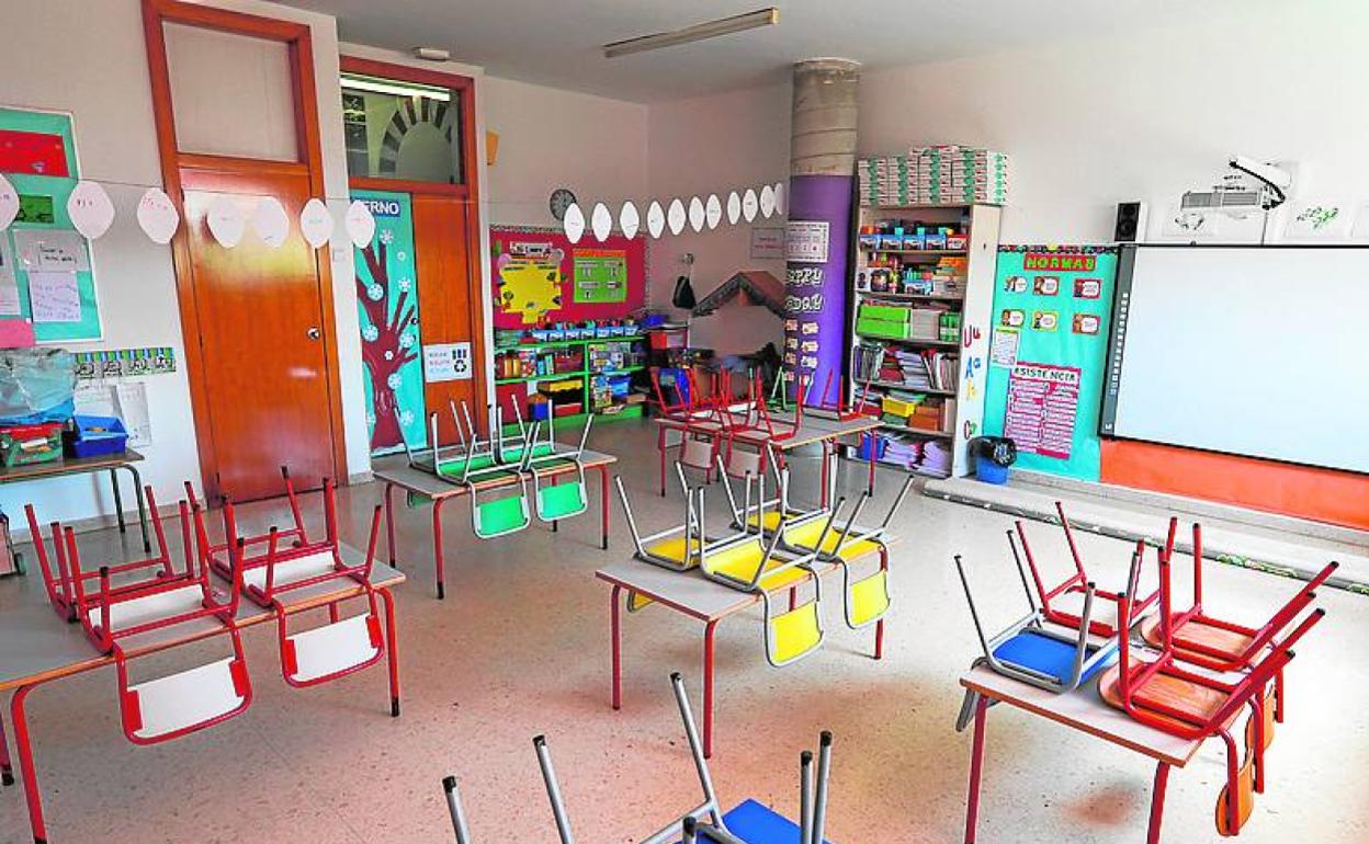 Clase de Infantil vacía tras el cierre de los centros. 