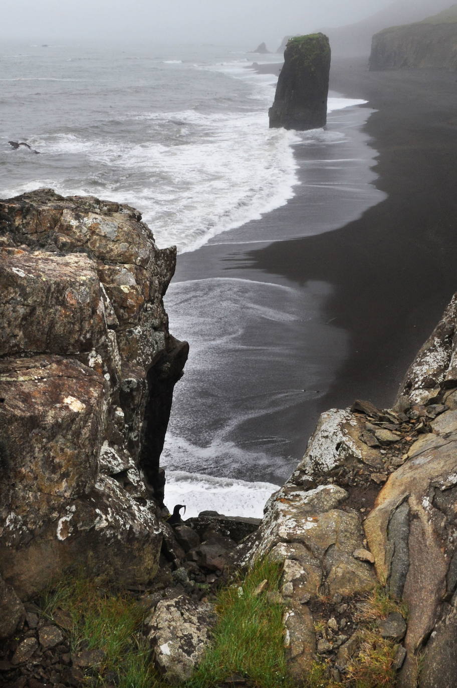 Reynisdrangur de Vík, considerada como una de las diez playas no tropicales más bellas de la Tierra. Su arena es negra.