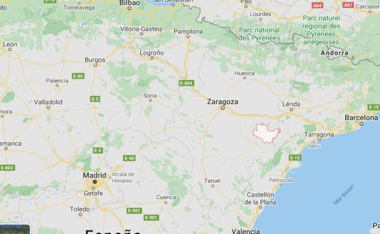 Baja Aragón-Caspe, en blanco, al sur de Lleida. 