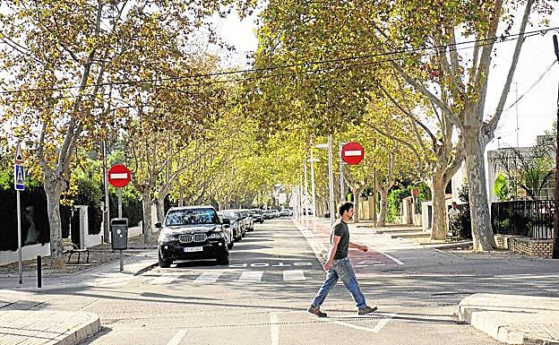 Un peatón cruza una avenida del municipio.
