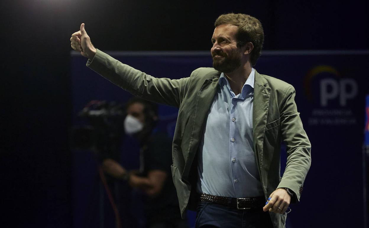 El presidente del PP, Pablo Casado, ayer en Valencia 