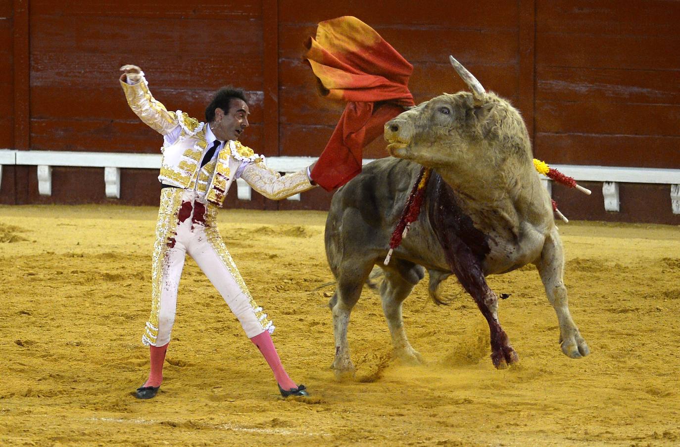 Enrique Ponce sufrió este jueves un susto en El Puerto de Santa María. Su primer toro de la tarde le dio un revolcón -afortunadamente sin consecuencias- al entrar a matar. En el tendido, como testigo, su nueva pareja sentimental, Ana Soria. La joven reaccionó con temor ante las consecuencias de la cogida. El diestro de Chiva se dirigió hacia ella para tranquilizarla tras rematar la faena. 