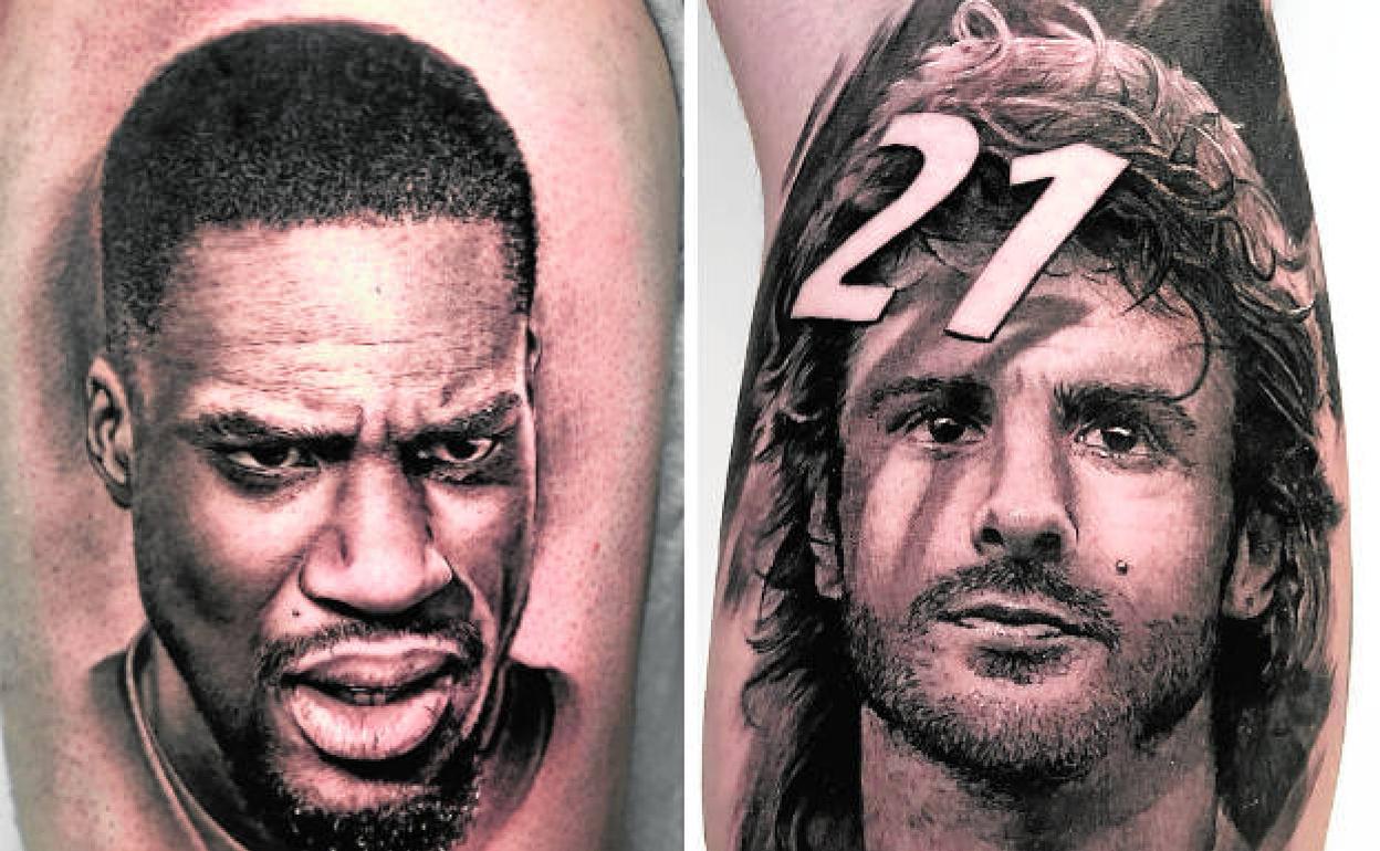 Tatuajes que reproducen los rostros de Kondogbia y Aimar. 