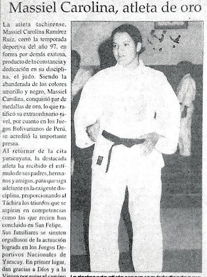 Recorte de una publicación venezolana que Massiel guarda en recuerdo de uno de sus logros como judoca en su país natal.