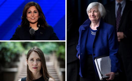 Sus bazas. La expresidenta de la Reserva Federal Janet Yellen será secretaria del Tesoro. Arriba, Neera Tanden, directora de Presupuestos, y Cecilia Rouse, al frente del Consejo de Asesores Económicos.