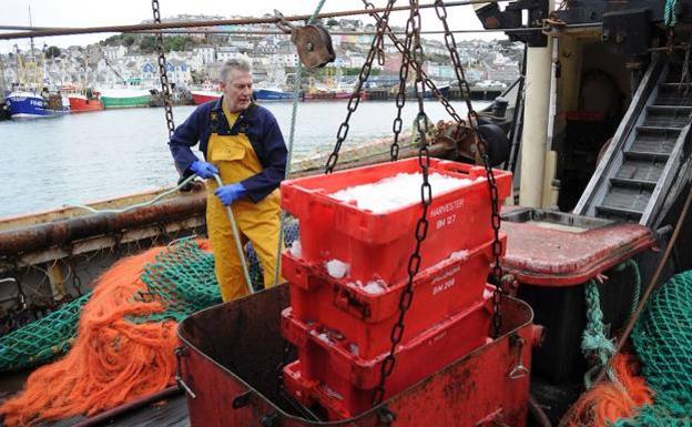 Un pescador trabaja en el puerto de Brixham (Reino Unido).