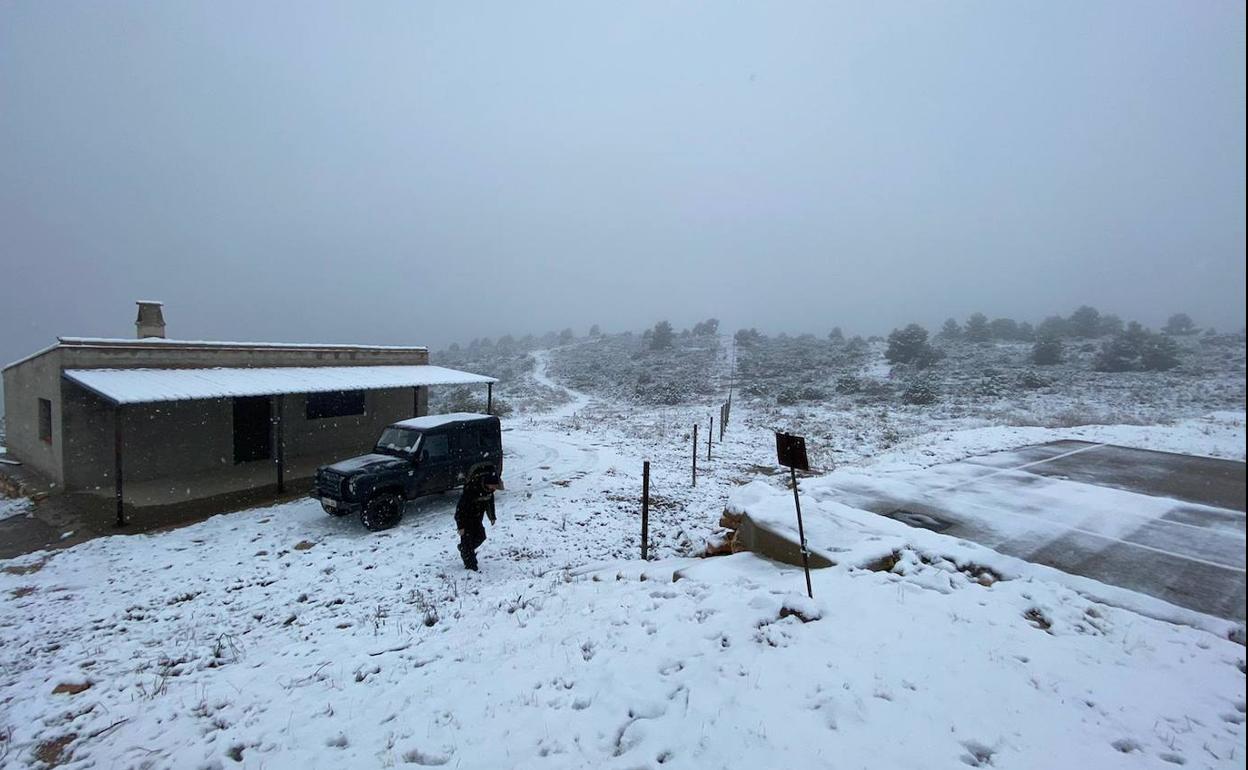 Gran nevada en Chelva, este viernes.