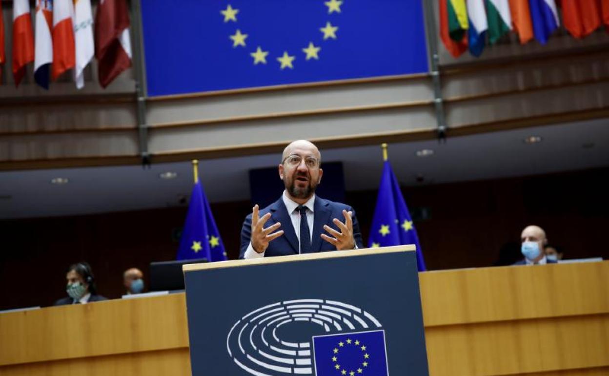 Charles Michel, presidente del Consejo Europeo, comparece ante la Eurocámara. 