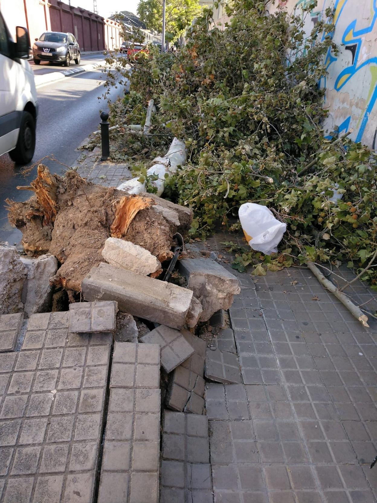 Daños en una calle por un accidente de tráfico. ayto. valencia