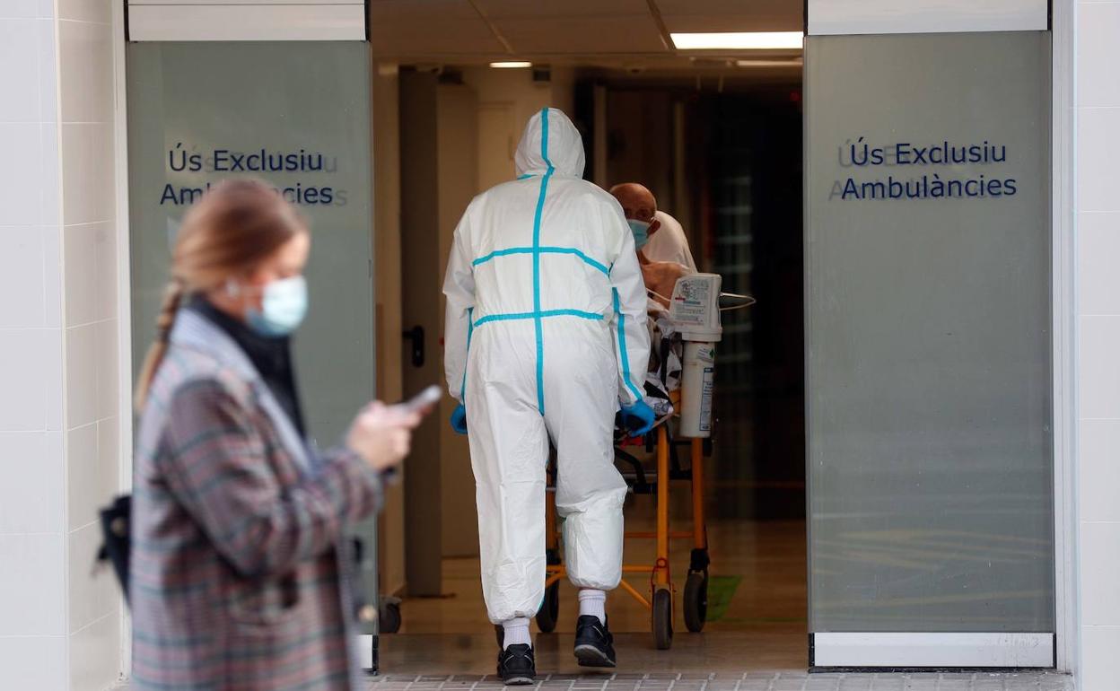 Sanitarios trasladan a un paciente al Hospital Clínico de Valencia. 