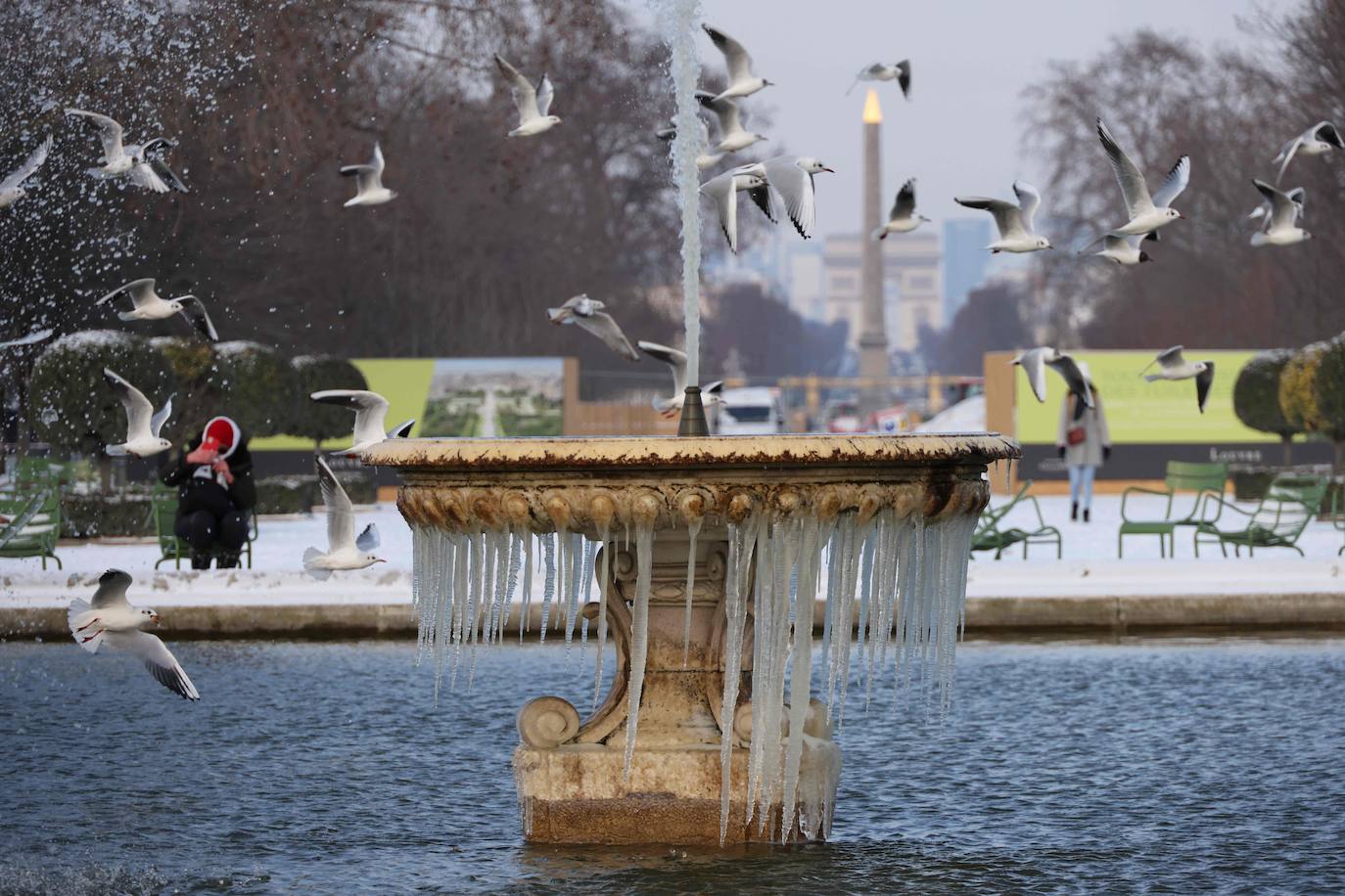 La tormenta Darcy que azota a varios países de Europa provocó que la capital francesa amaneciera con temperaturas bajo cero y con calles e históricos monumentos teñidos de blanco. 