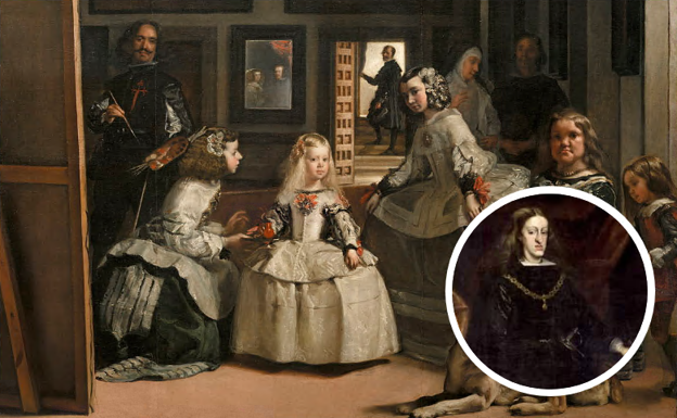 Cuadro de 'Las Meninas' de Diego Velázquez, con Margarita de Austria en el centro. A la izquierda, retrato de Carlos II, 'el Hechizado', realizado por Juan Carreño de Miranda.