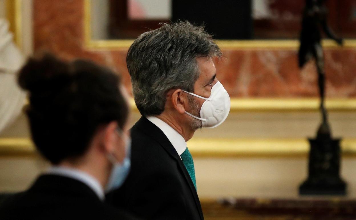 El presidente del Tribunal Supremo Carlos Lesmes durante el acto por el aniversario del 23-F en el Congreso. 