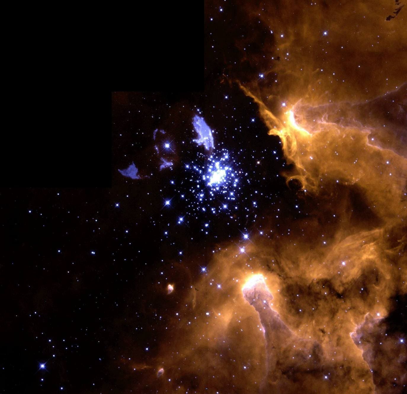 Foto publicada el 1 de junio de 1999 por la NASA desde el telescopio Hubble de la nebulosa galáctica gigante NGC 3603, que ilustra el ciclo de vida completo de las estrellas en una sola vista.