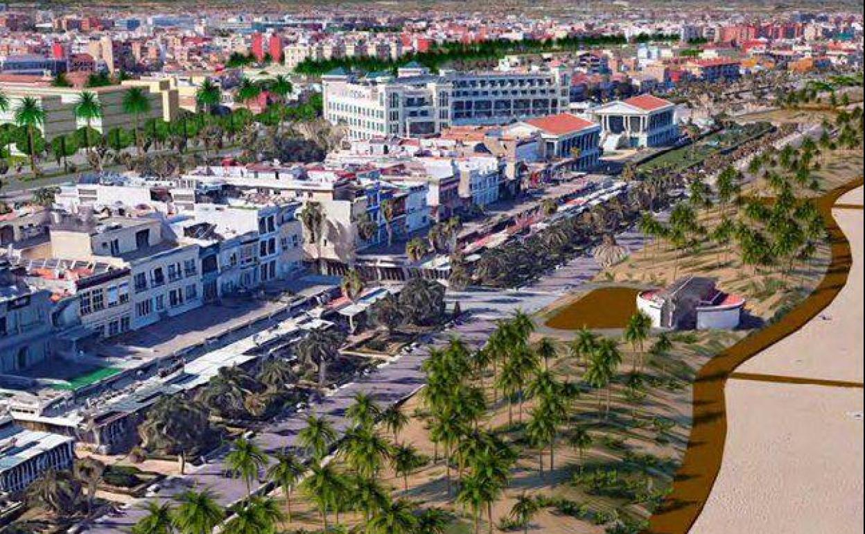Recreación de la primera línea del paseo marítimo.