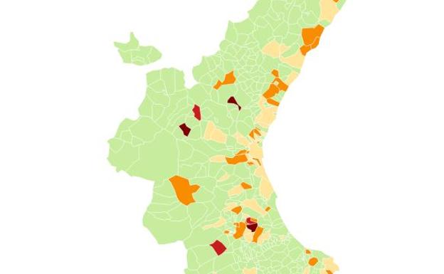 Así está la incidencia acumulada del coronavirus en todos los municipios valencianos