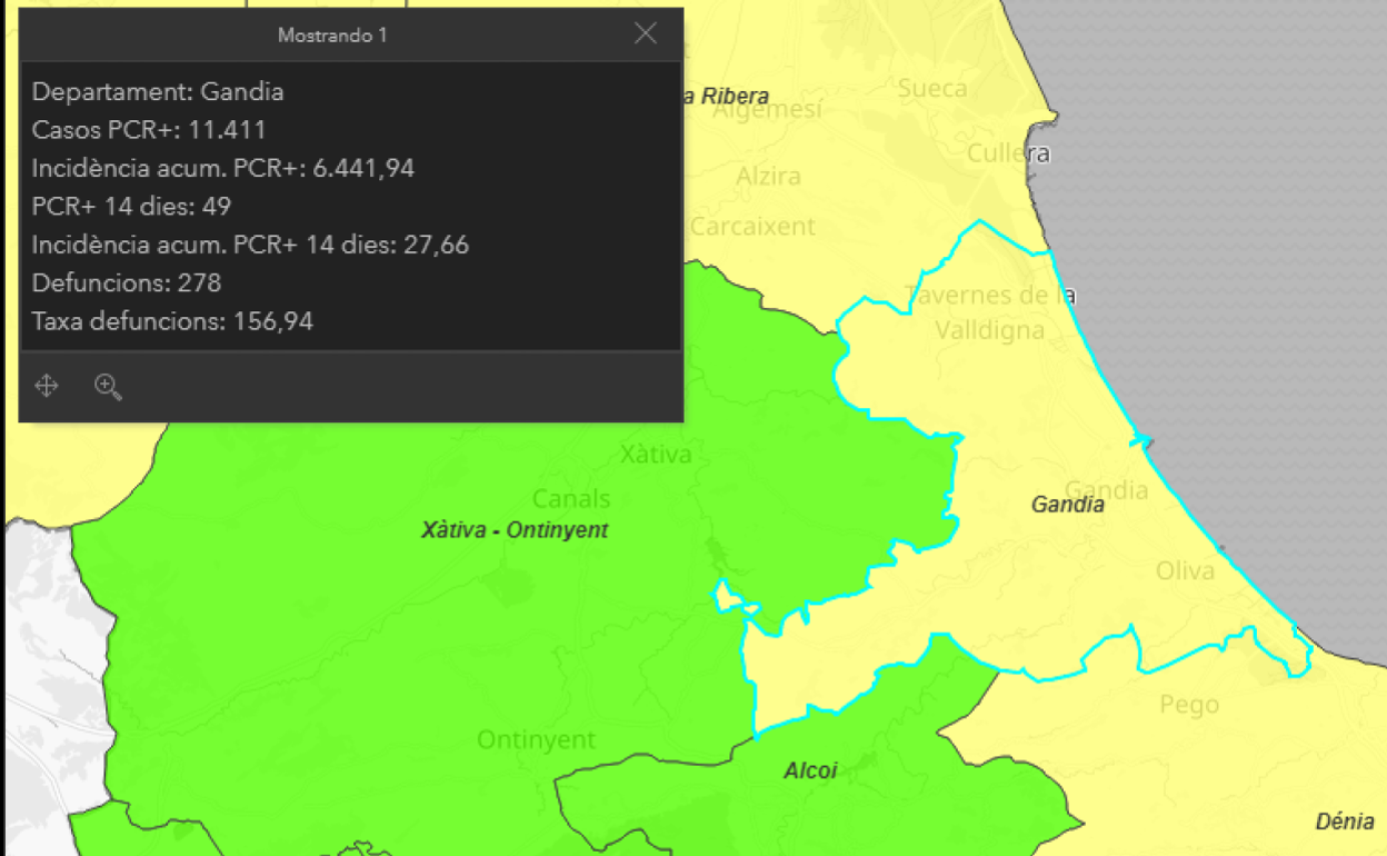 Los casos activos de covid en Gandia, Oliva y Tavernes
