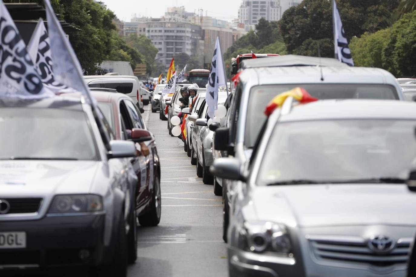 Hablamos Español ha convocado una caravana motorizado contra las políticas lingüísticas del Consell, que ha comenzado este sábado pasadas las 11 horas en el paseo de la Alameda de Valencia. La maniestación critica el avance del modelo plurilingüe de las escuelas y el requisito sobre conocimiento del valenciano que se exigirá para acceder a la Función Pública.