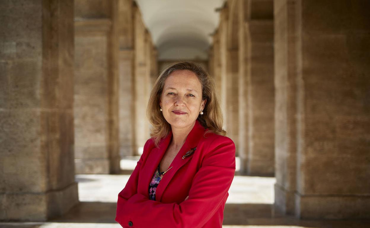 Nadia Calviño, en la sede de la Delegación del Gobierno en Valencia. 