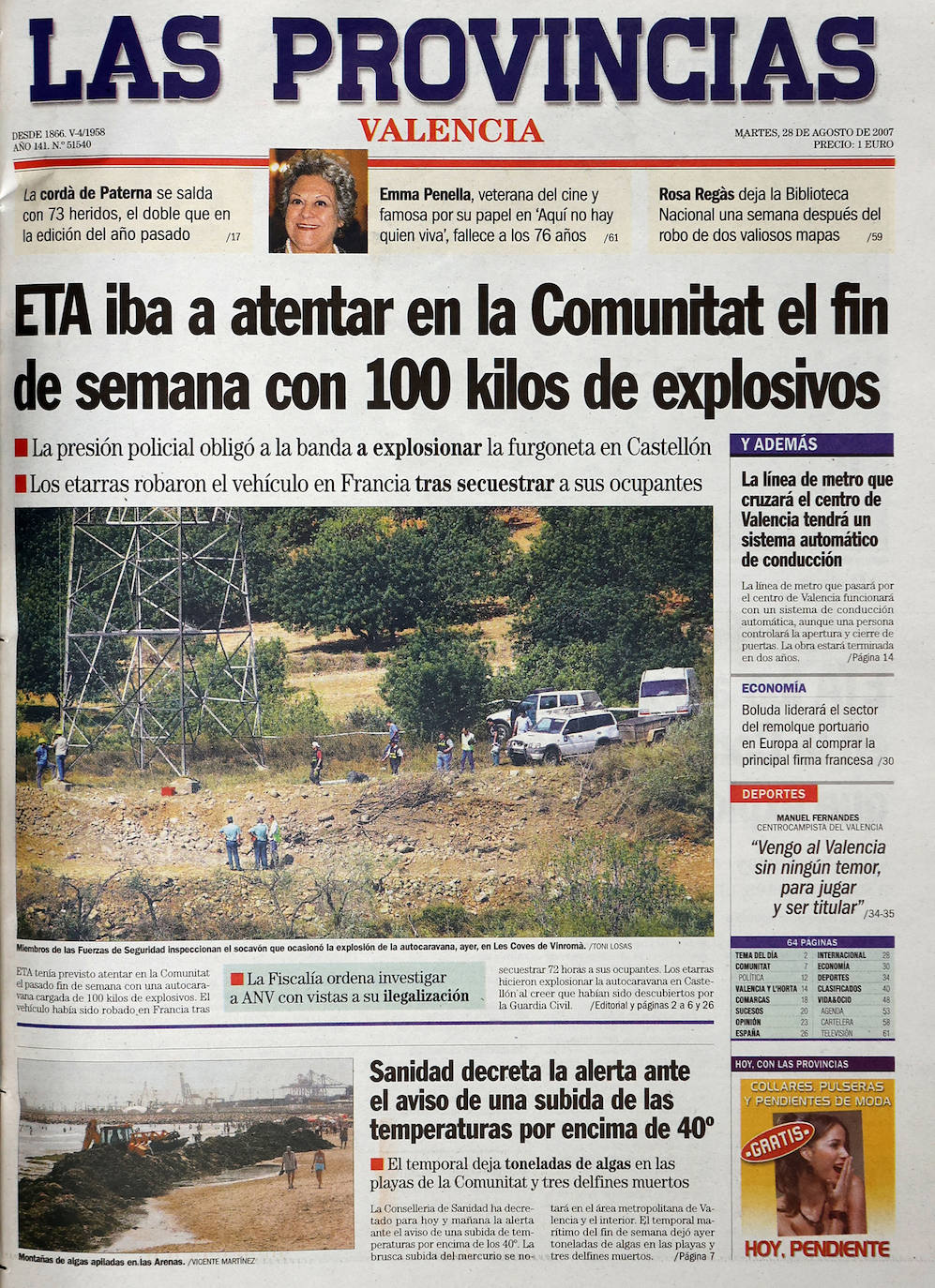 La Fundación Víctimas del Terrorismo trae a Valencia la exposición 'El terror a portada. 60 años de terrorismo en España a través de la prensa', arropada por Vocento con la huella humana y social del terror a través de las portadas del grupo. 