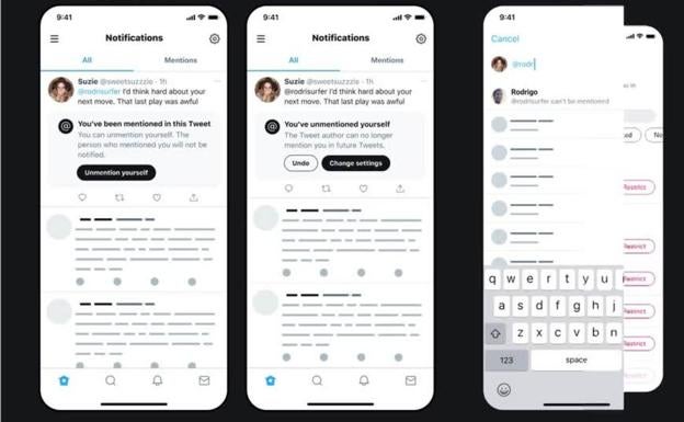 El nuevo botón para «desetiquetarse» de 'tweets'.