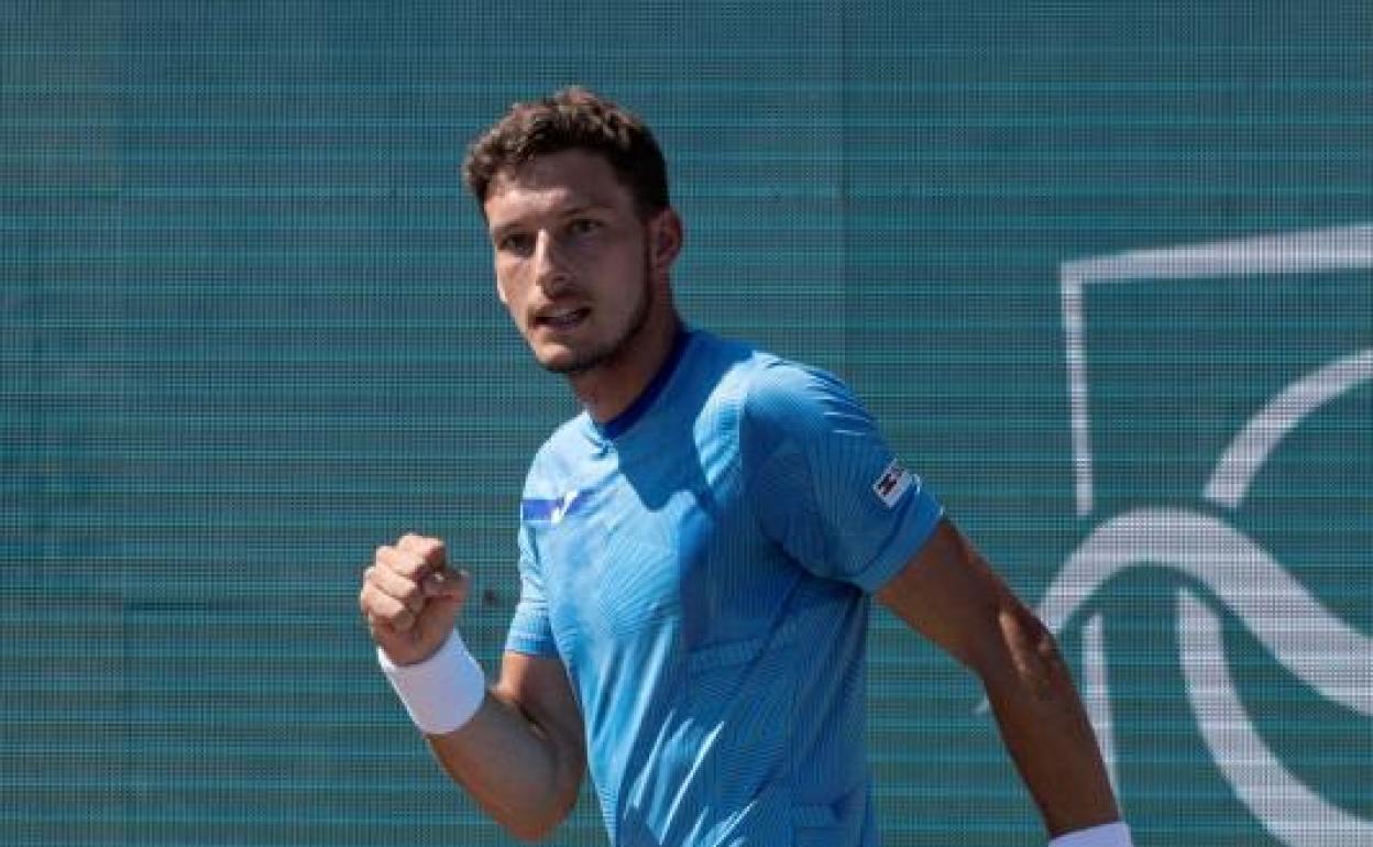 Carreño celebrando un punto en el torneo de Mallorca