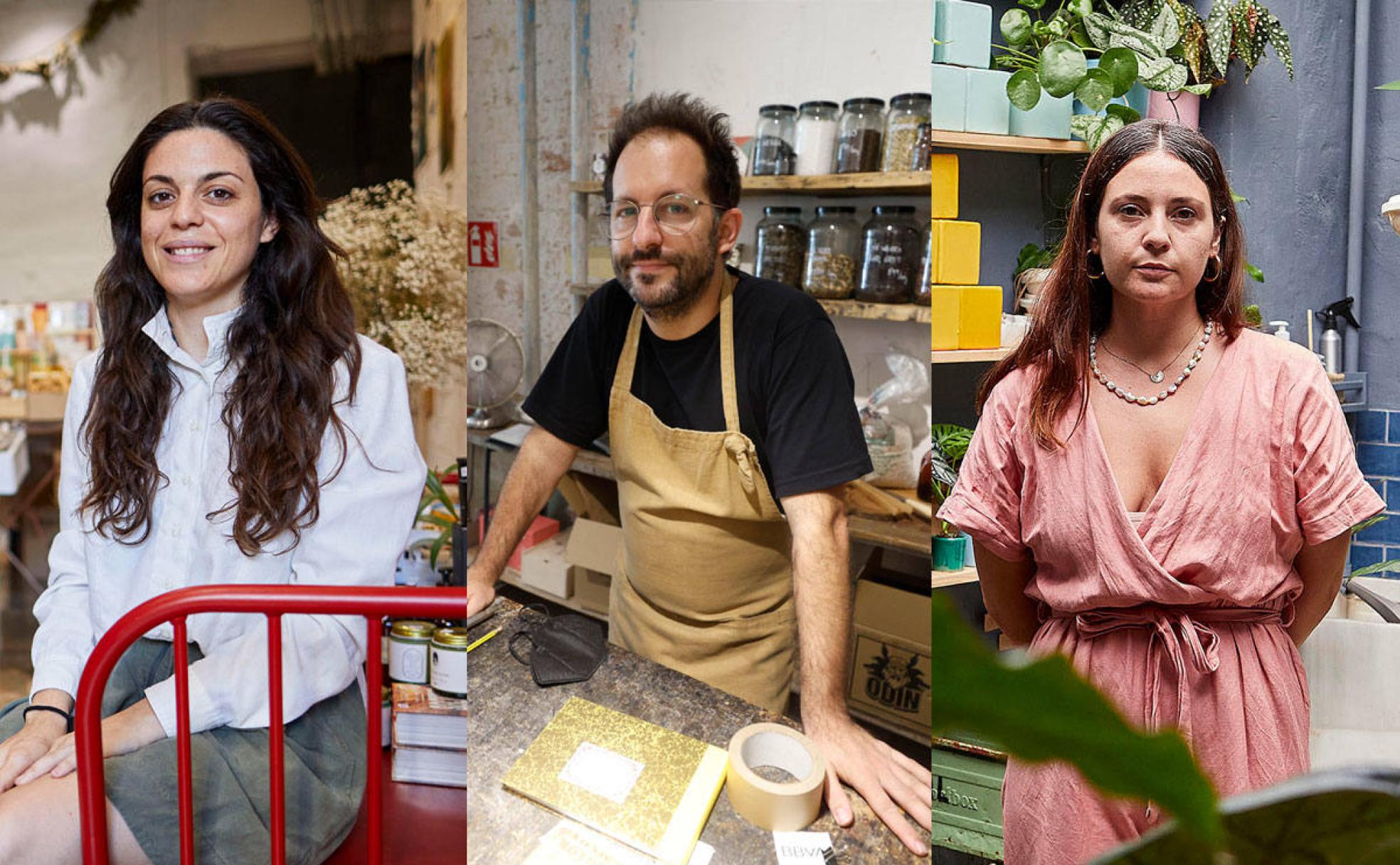 Azahara Santoro, Sergio Mendoza y Mery Gil, en sus comercios. 