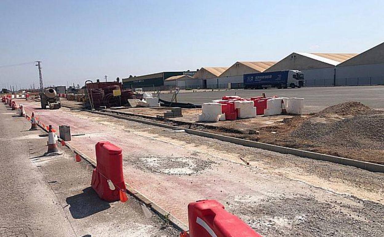Las obras en el carril peatonal. 