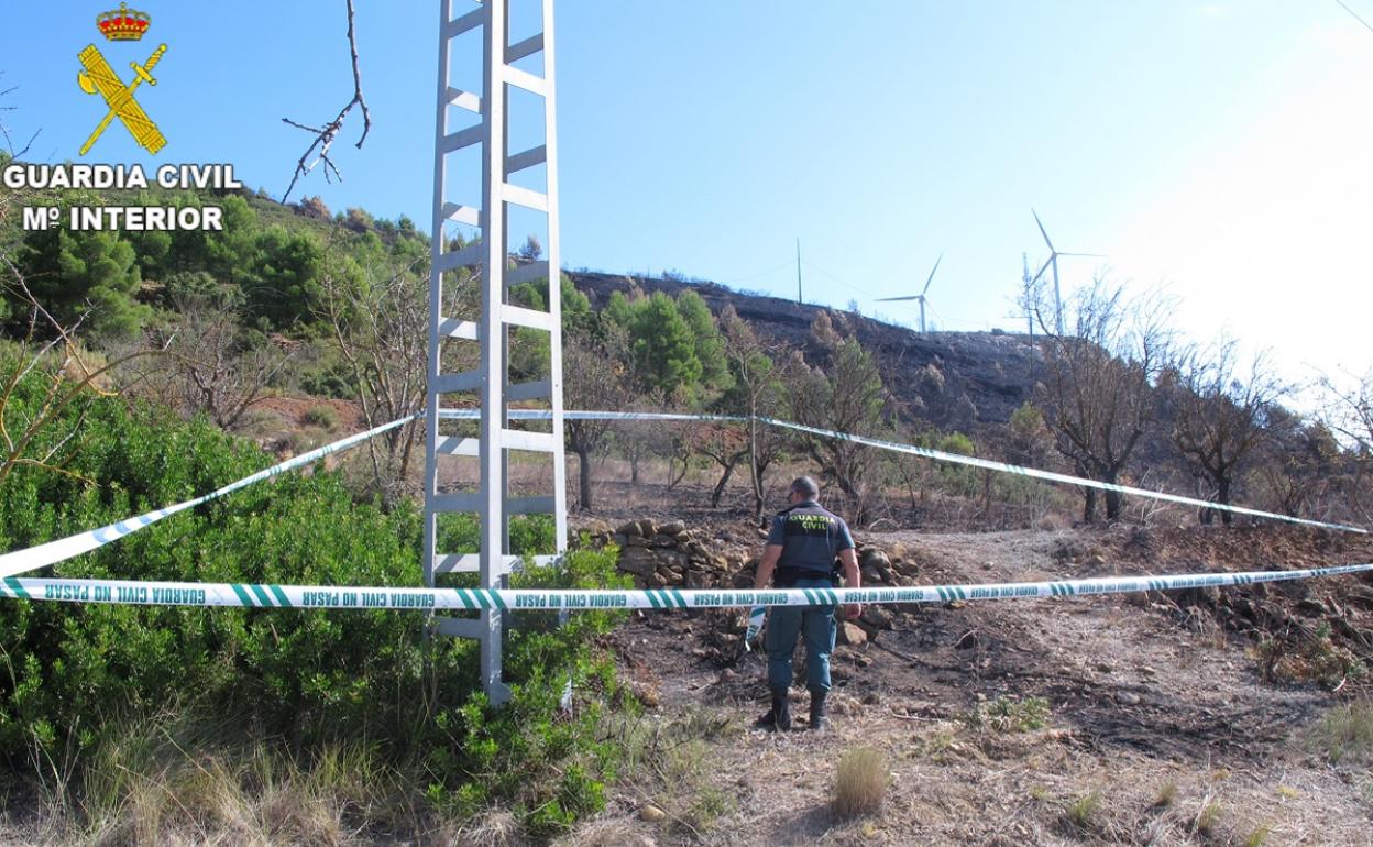 Zona afectada por el incendio en elparaje 'La Cabrera' de Buñol. 