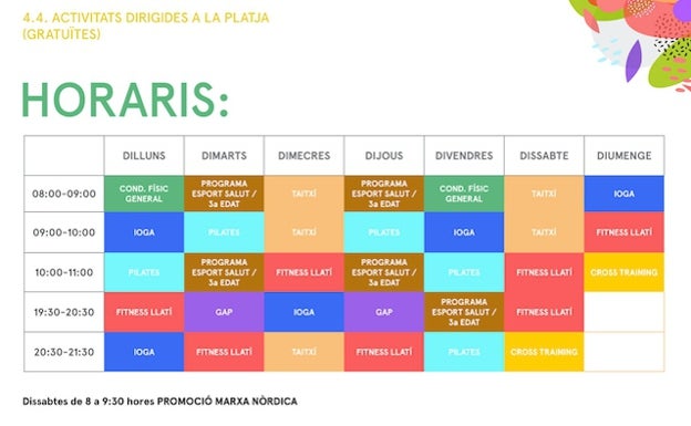 Horarios de las actividades deportivas. /