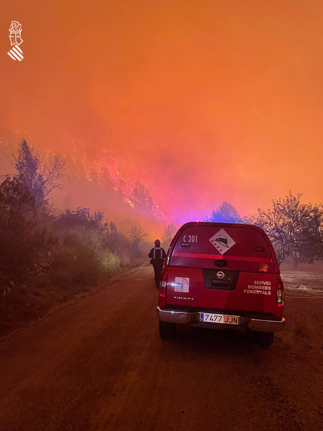 Un incendio afecta a la localidad castellonense de Azuébar desde última hora de la tare del sábado. Los efectivos trabajan para sofocar las llamas y los vecinos del municipio han sido desalojados por precaución.