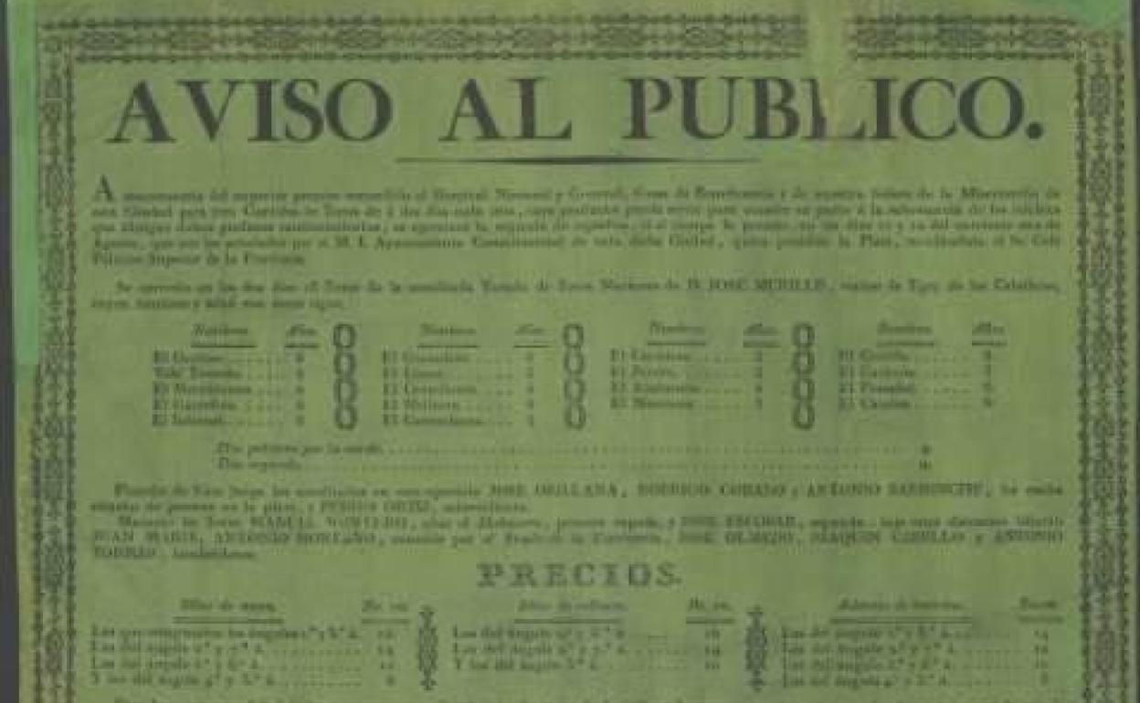 Cartel datado por la Biblioteca Valenciana el 11 de agosto de 1822. 