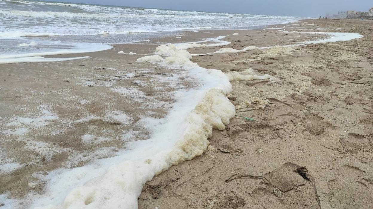 Parte de la espuma llegada a las playas de El Perellonet, ayer. lp