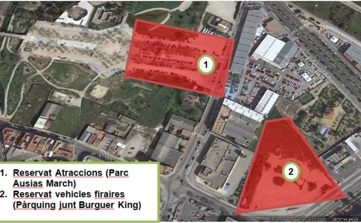 Gandia cierra dos aparcamientos para la instalación de atracciones de Fira i Festes