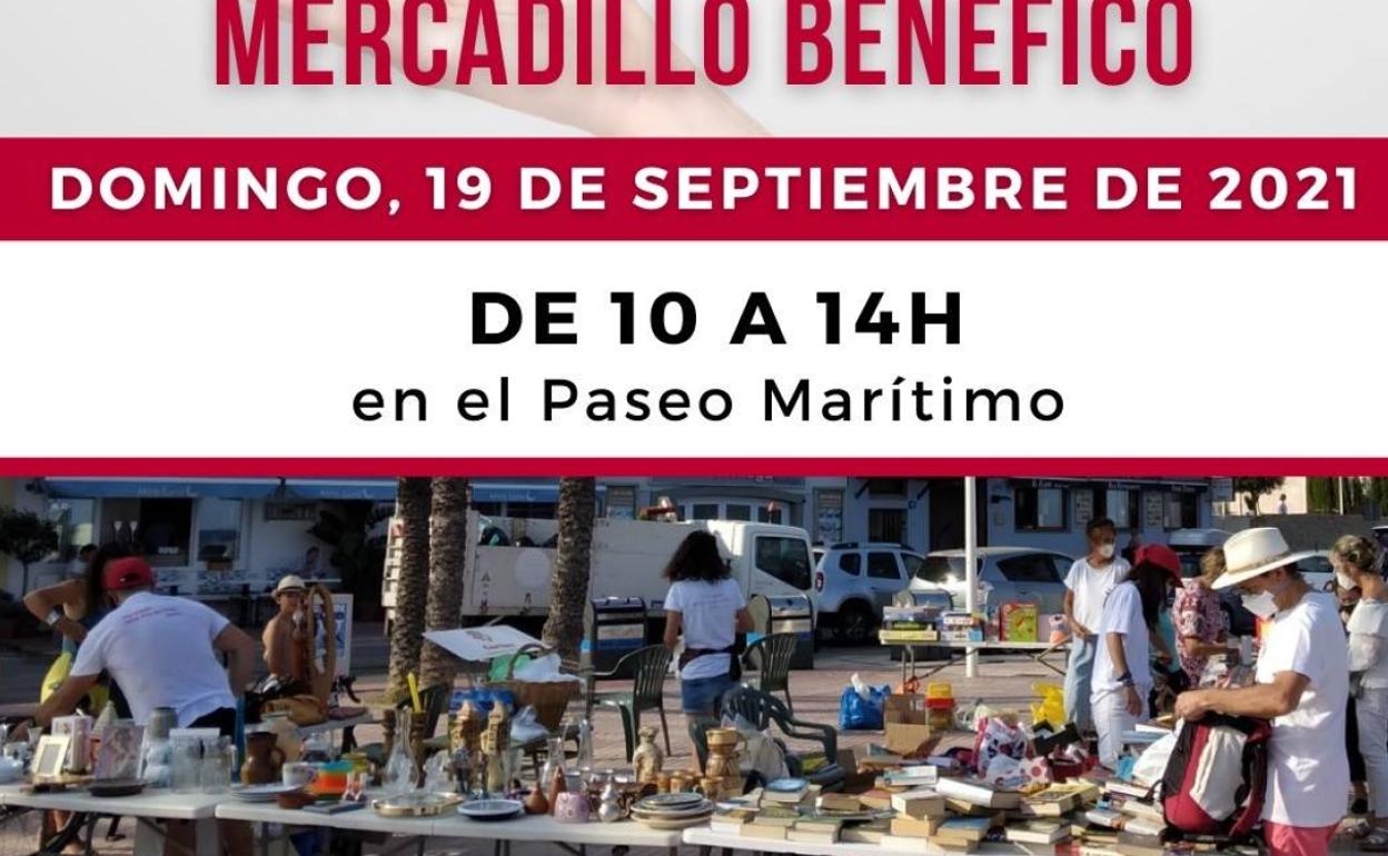 El cartel que anuncia el regreso del mercadillo de Cáritas de la parroquia de Nuestra Señora de Loreto. 