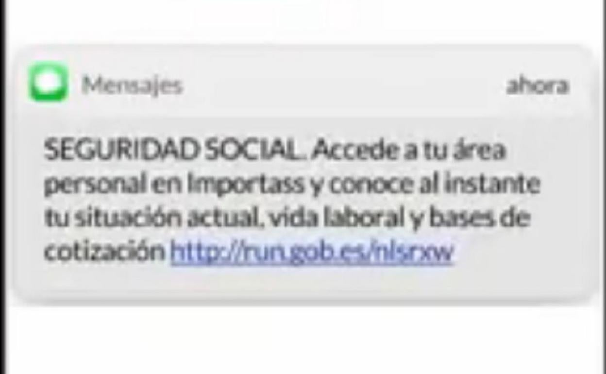 Mensaje de texto de la Seguridad Social.