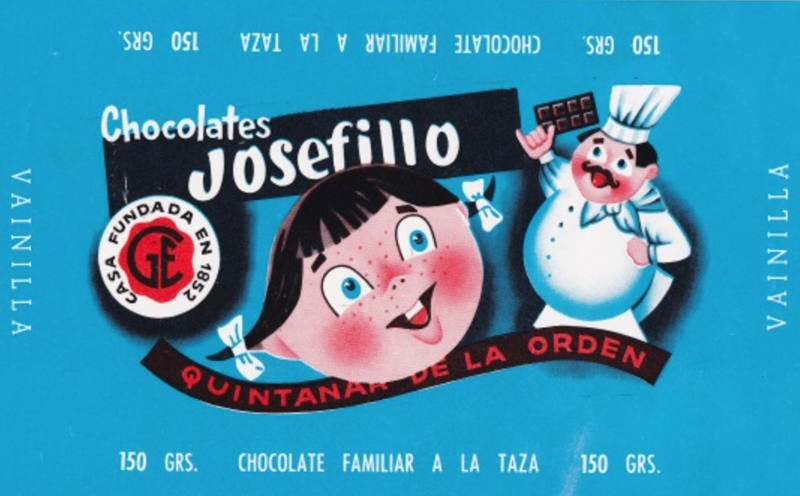 Etiqueta de chocolates Josefillo, de Quintanar de la Orden (Toledo) en los años 70.