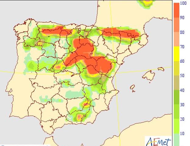 Probabilidad de nieve de 0,5 mm el jueves 25 de noviembre. 