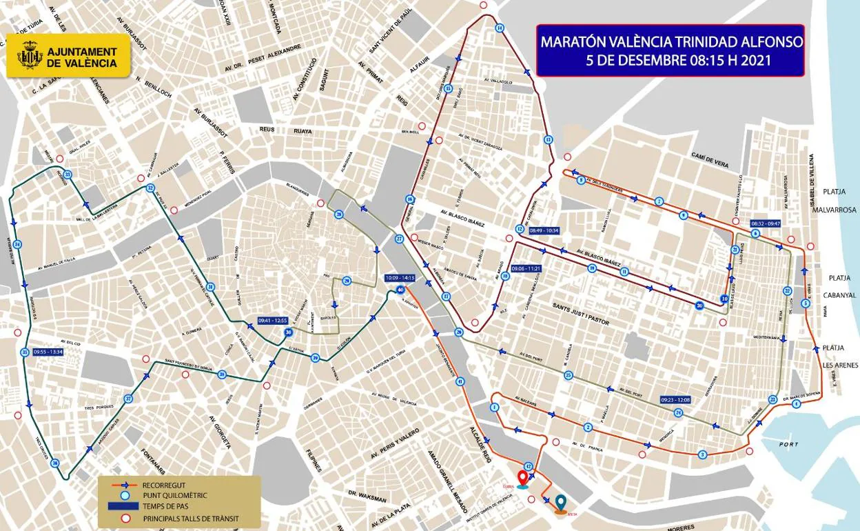 Calles cortadas en Valencia por el Maratón de Valencia 2021