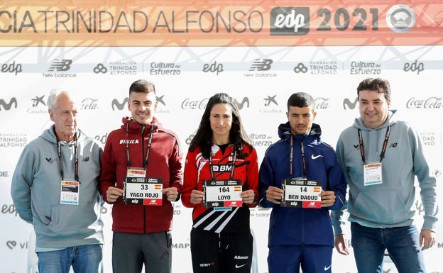 Borao, Yago Rojo, Elena Loyo y Ben Daoud junto a Redolat en la presentación de la élite del viernes. 